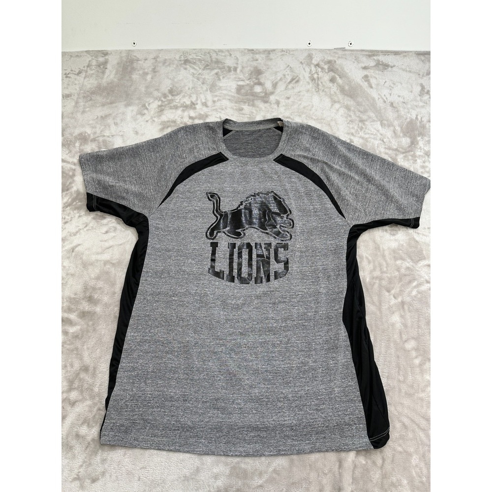Detroit Lions Performance Style Tee T-Shirt Mens Size Large Gray Black‎ EUC